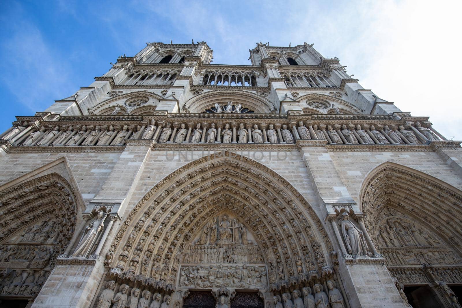 The front with two main towers of cathedral Notre Dame, Paris, France