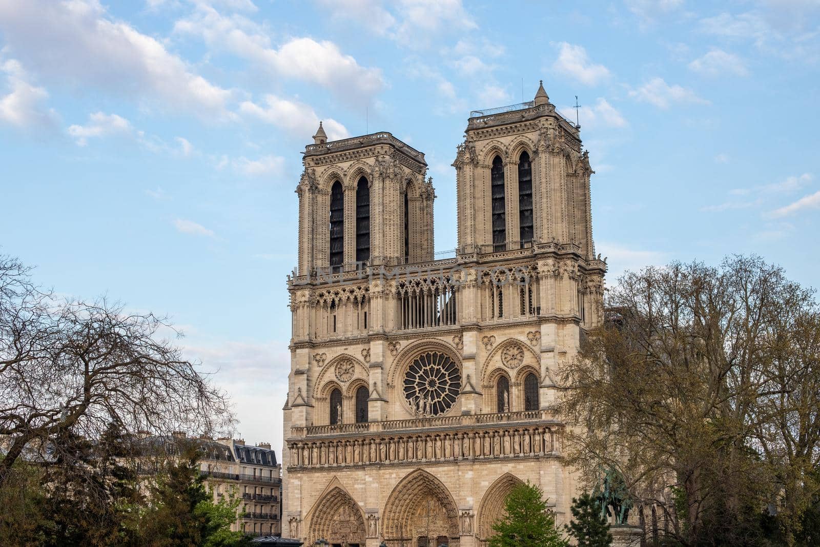 The front with two main towers of cathedral Notre Dame, Paris, France