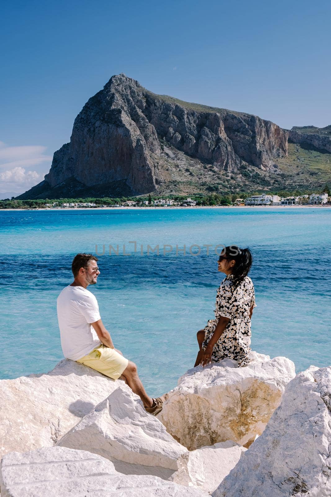 San Vito Lo Capo Sicily, San Vito lo Capo beach and Monte Monaco in background, north-western Sicily. High quality photo