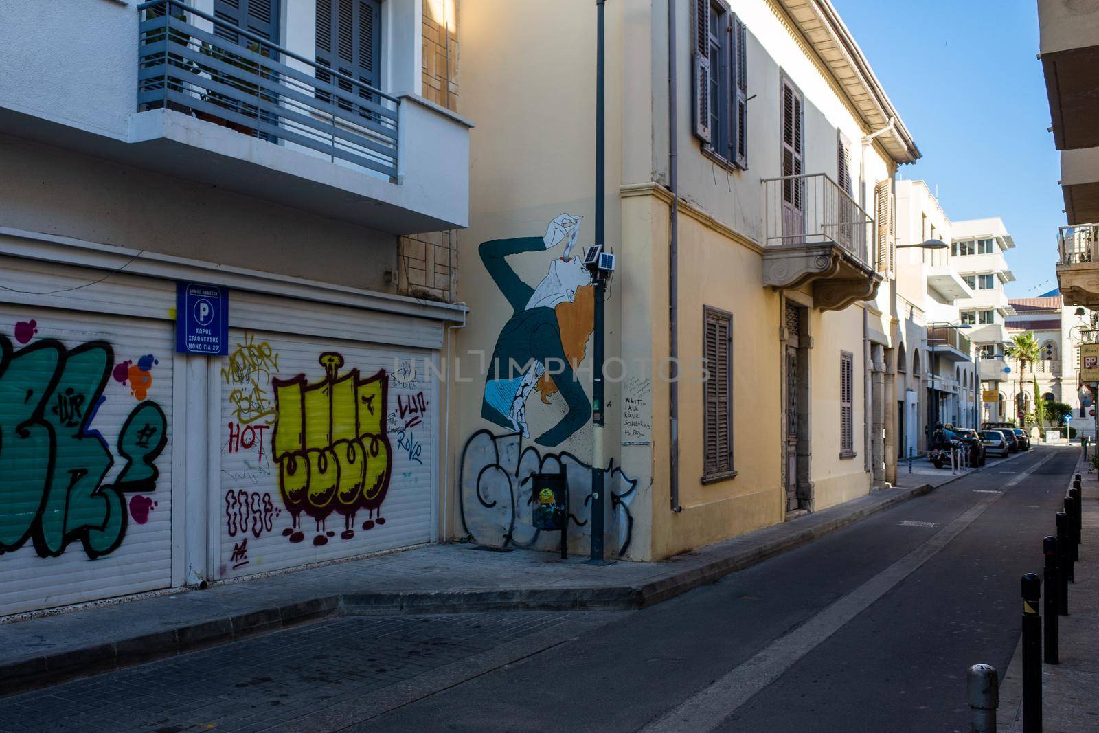 April 22, 2019, Limassol, Cyprus. Empty quiet street of the old town.