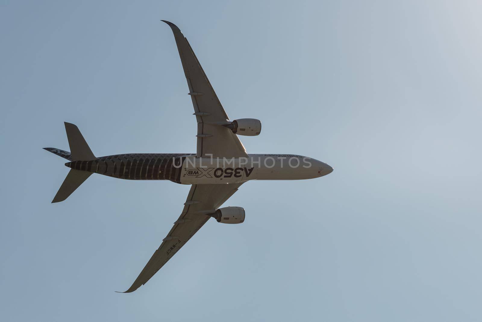 August 30, 2019. Zhukovsky, Russia. long-range wide-body twin-engine passenger aircraft Airbus A350-900 XWB Airbus Industrie at the International Aviation and Space Salon MAKS 2019.
