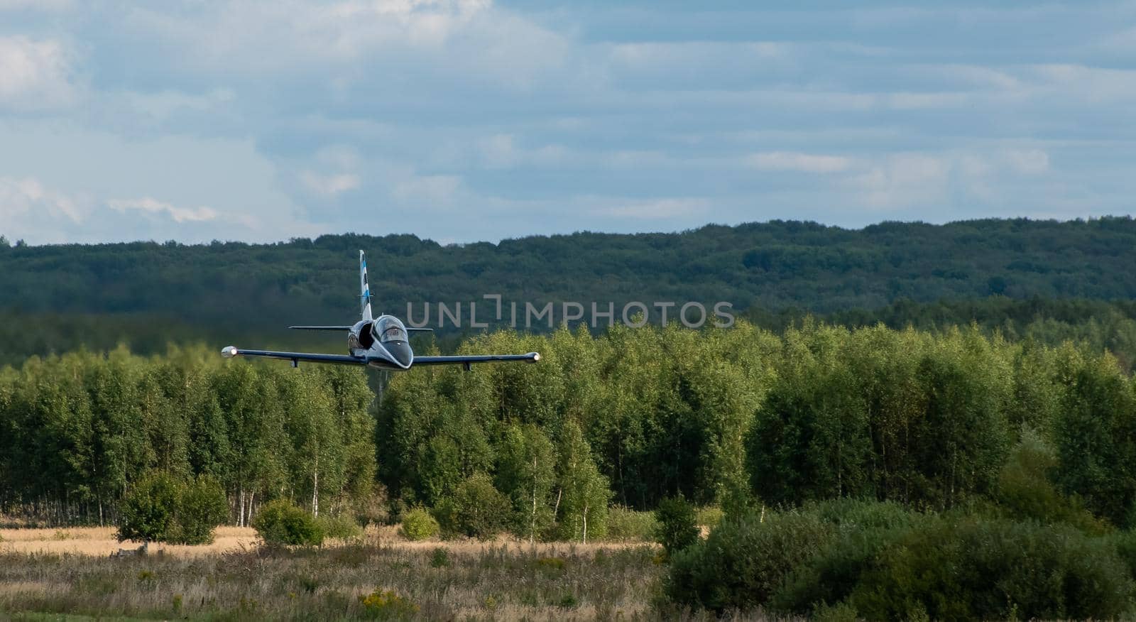 September 12, 2020, Kaluga region, Russia. The Aero L-39 Albatros training aircraft performs a training flight at the Oreshkovo airfield.