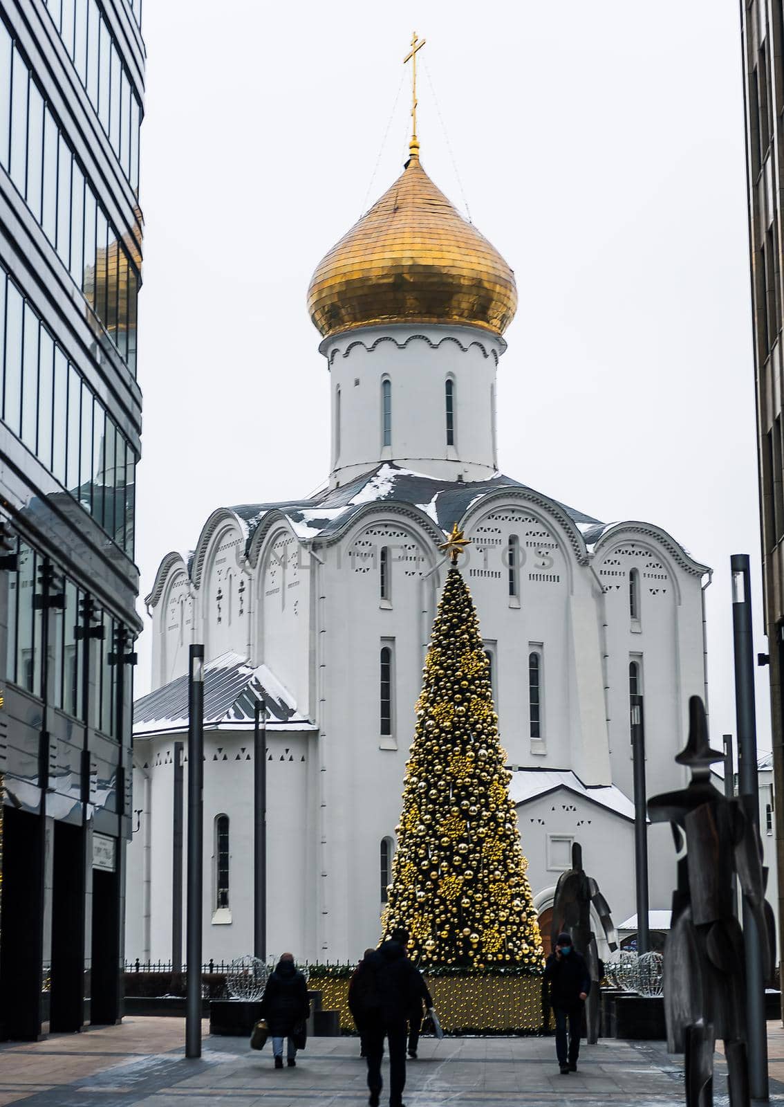 December 14, 2020, Moscow, Russia. New Year tree at the Church of St. Nicholas the Wonderworker at Tverskaya Zastava.