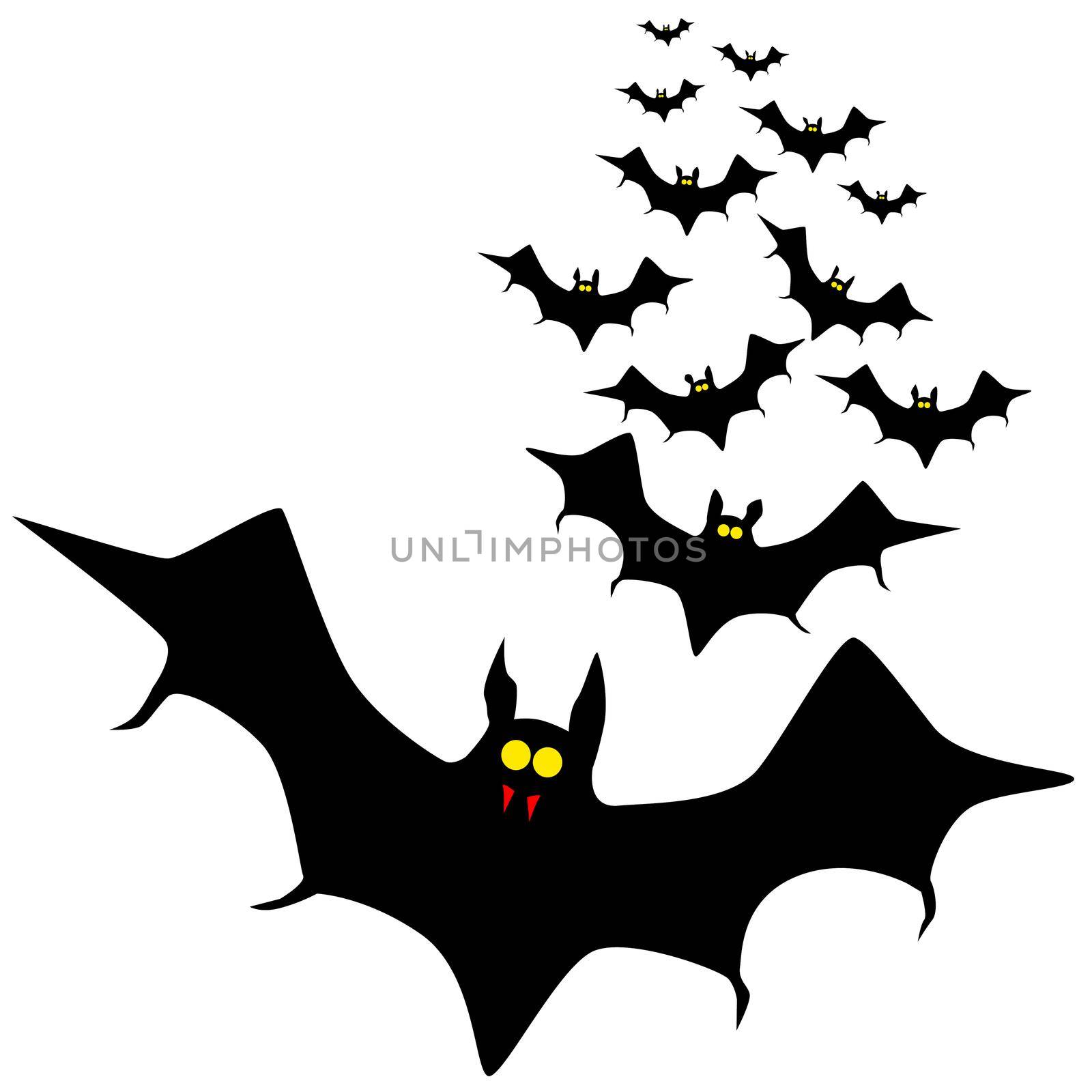 Vampire bats flying in formation.