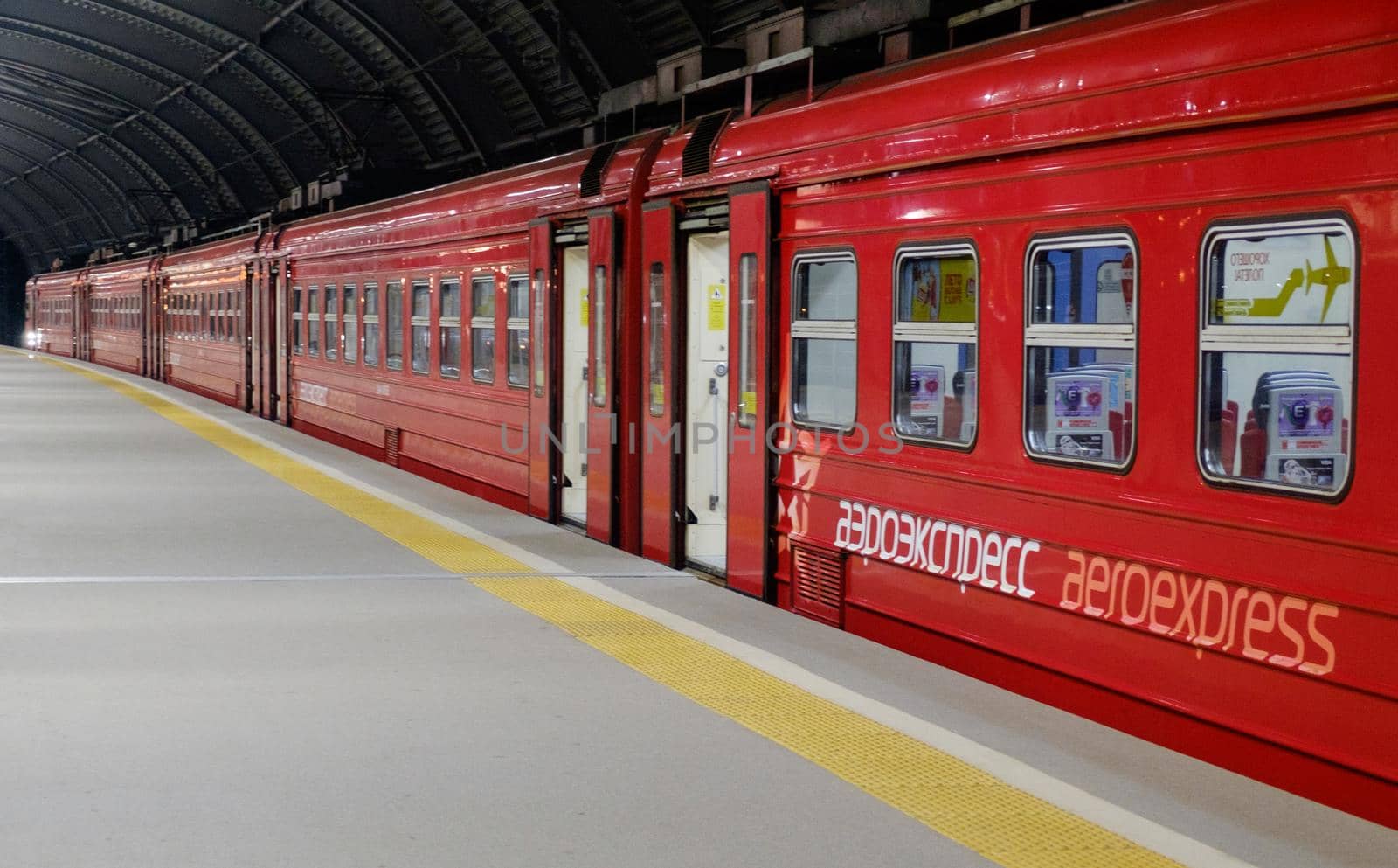 DOMODEDOVO, RUSSIA, JULY 28, 2017 Electric train ED4M of Aeroexpress company on the platform of Domodedovo station