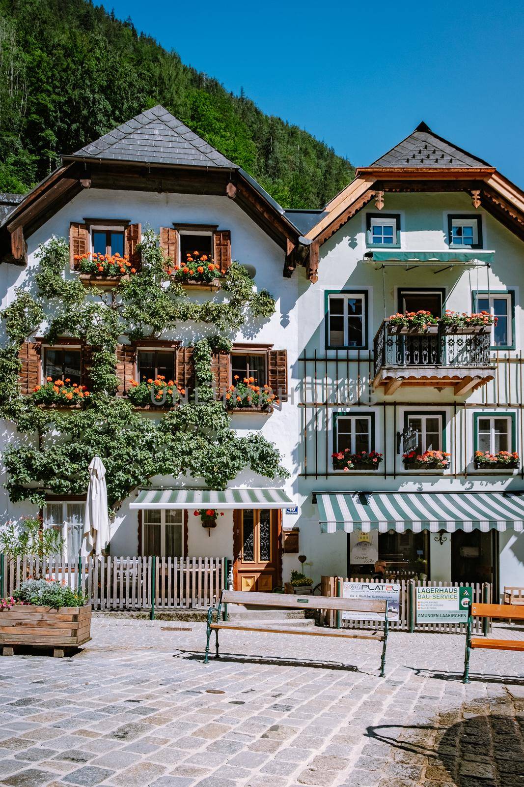 Hallstatt village on Hallstatter lake in Austrian Alps Austria Europe June 2020