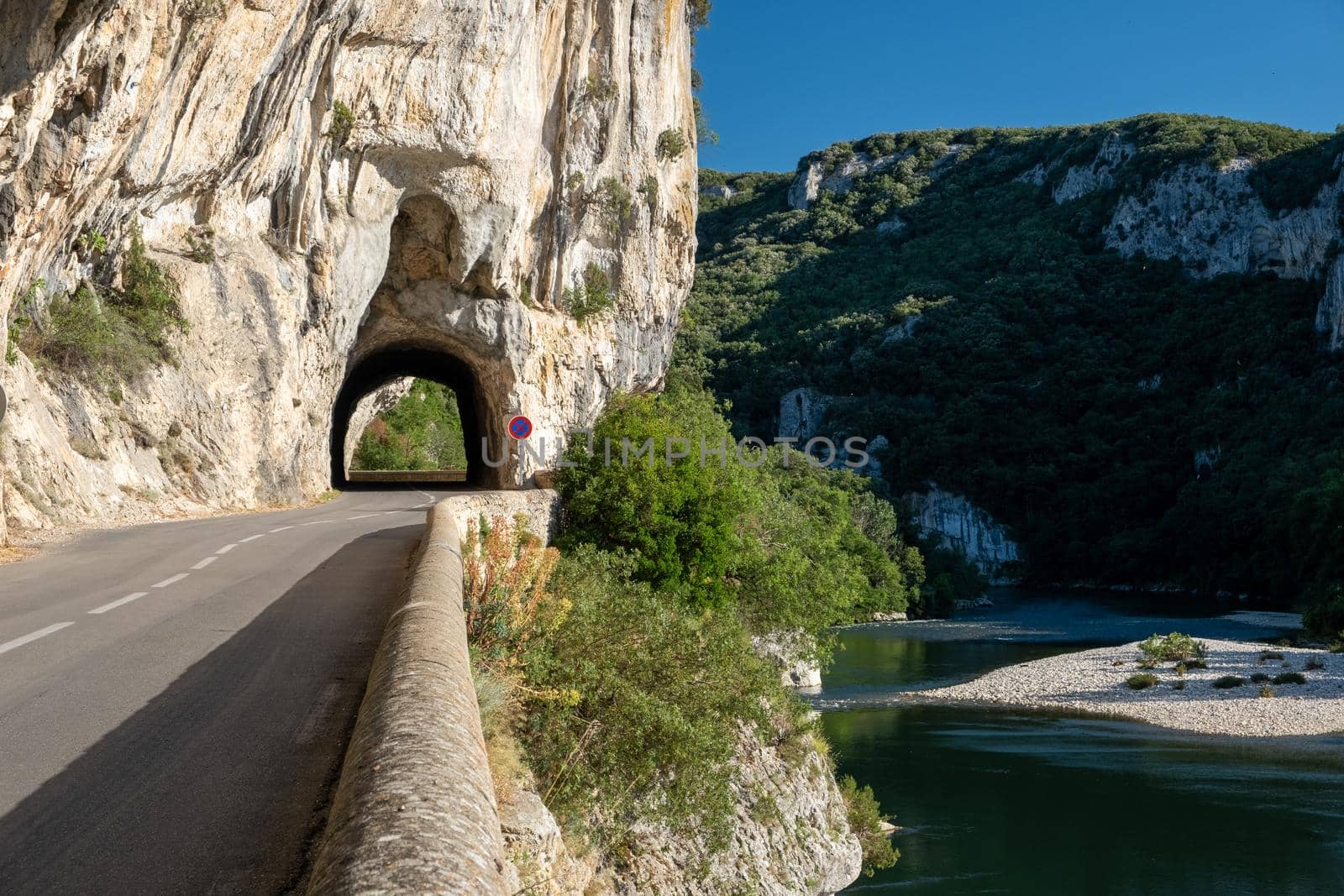 Ardeche France,view of Narural arch in Vallon Pont D'arc in Ardeche canyon in France. Europe