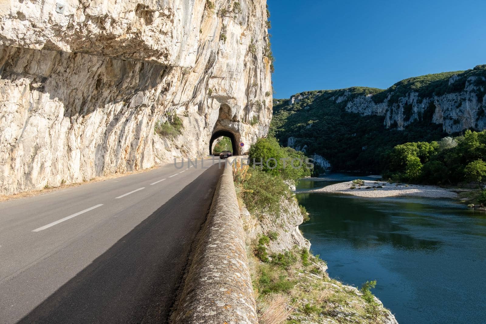 Ardeche France,view of Narural arch in Vallon Pont D'arc in Ardeche canyon in France. Europe