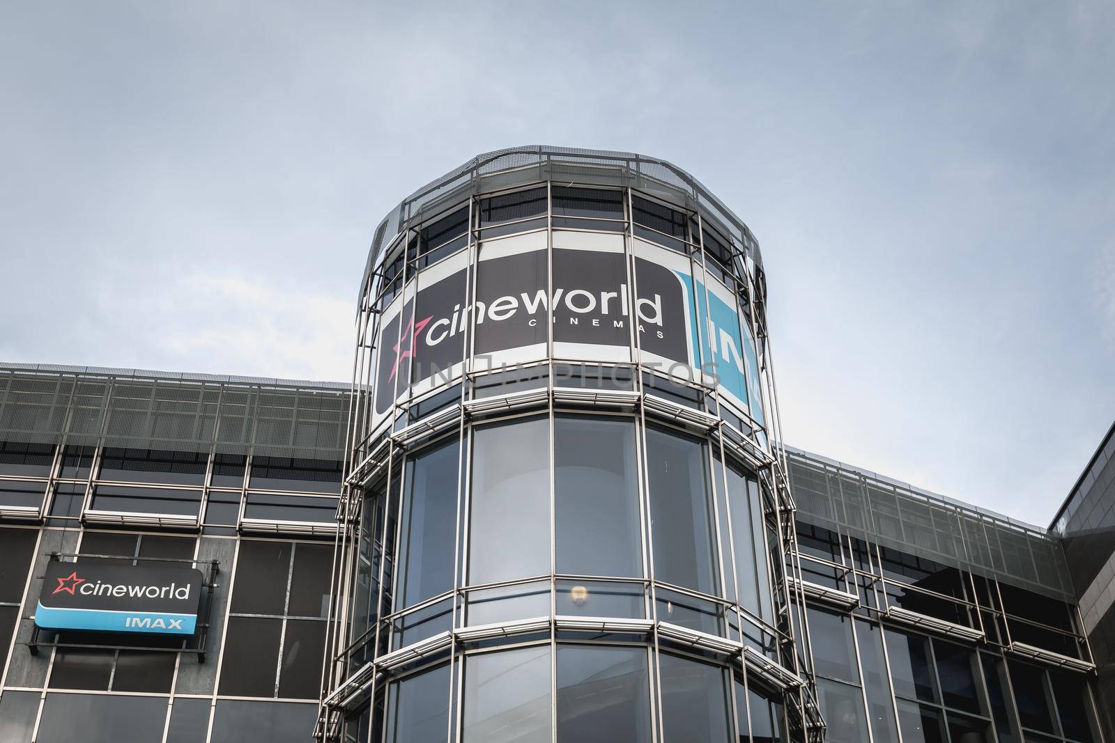 Dublin, Ireland, February 12, 2019: facade of Cineworld Complex in Dublin city center on a winter day