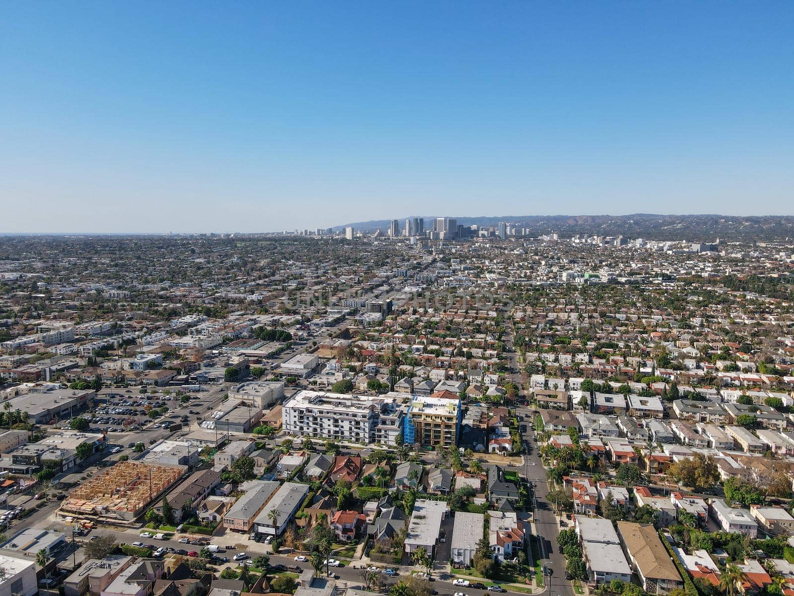 Aerial view above Mid-City neighborhood in Central Los Angeles by Bonandbon