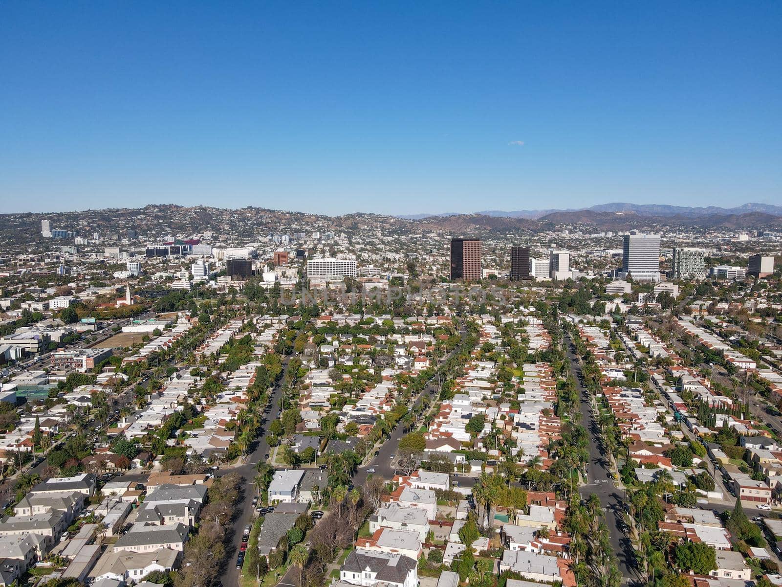 Aerial view above Mid-City neighborhood in Central Los Angeles by Bonandbon