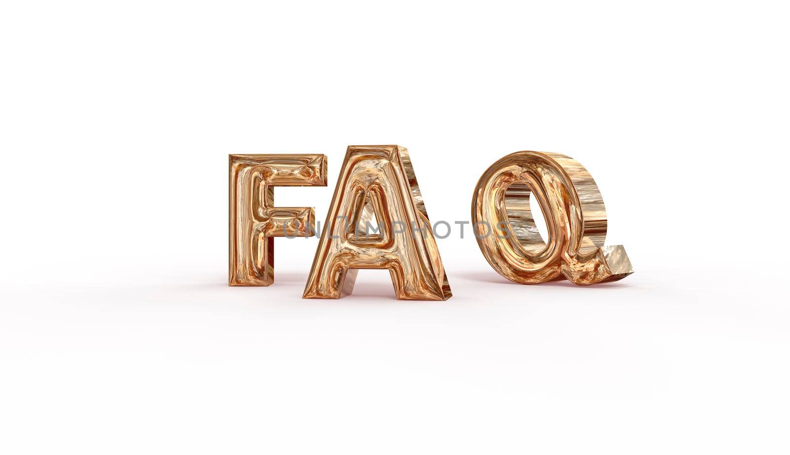 Golden multicolor FAQ icons isolated on white background with shadows - 3d rendering