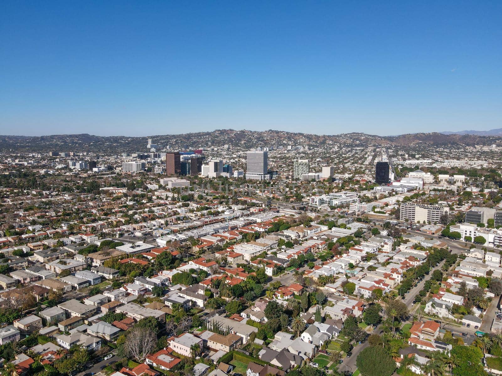 Aerial view above Mid-City neighborhood in Central Los Angeles by Bonandbon