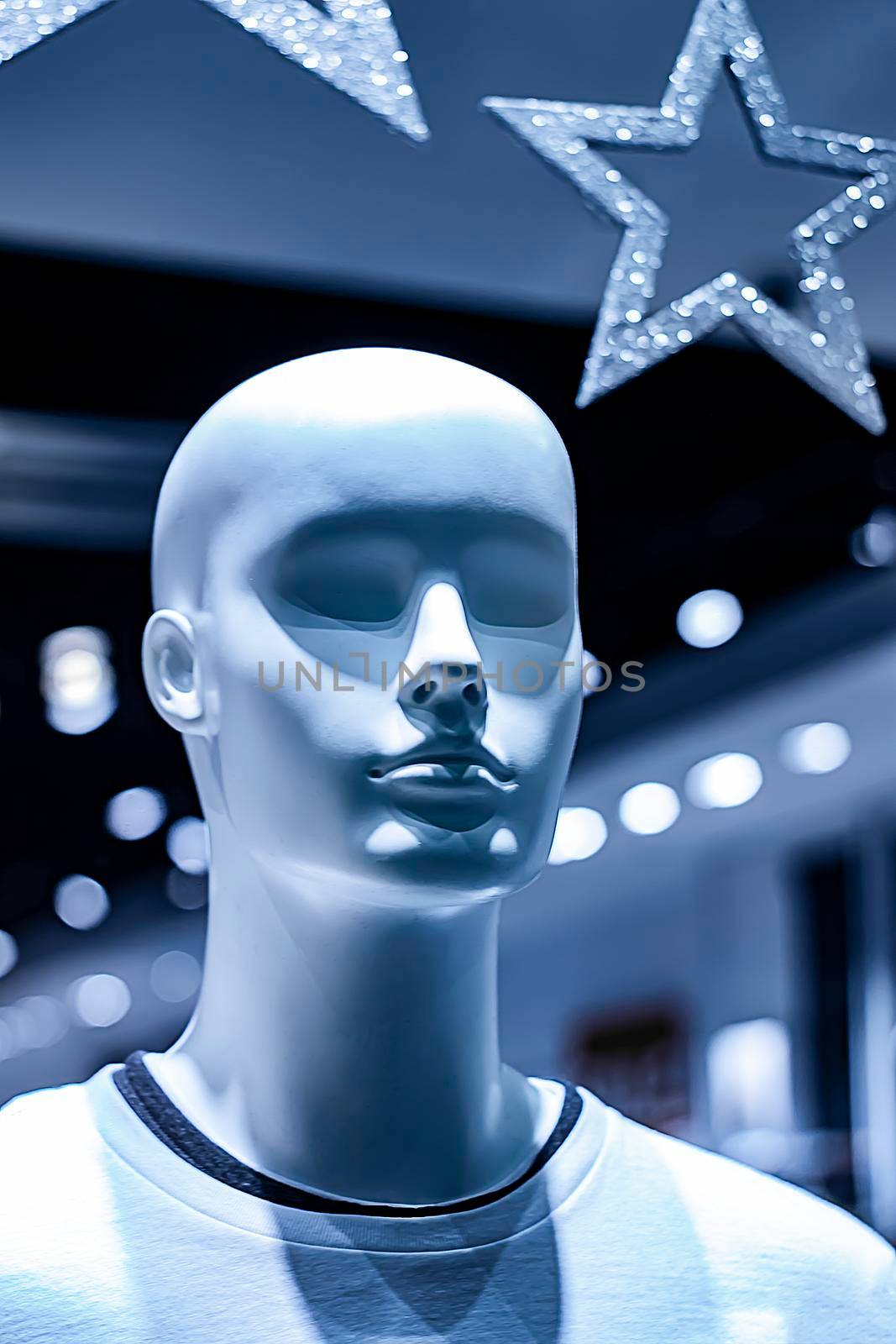 The head of a mannequin in a boutique. View from the side. Beautiful fashion background. by Essffes