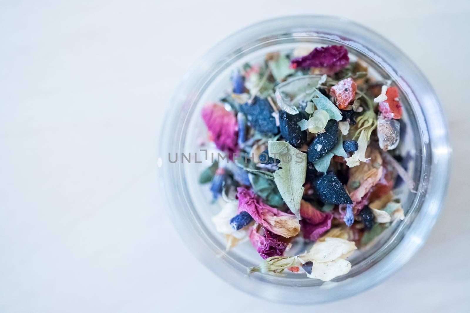 Close up picture of dried incense in a glass bowl