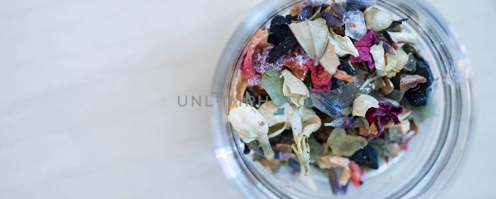 Close up picture of dried incense in a glass bowl