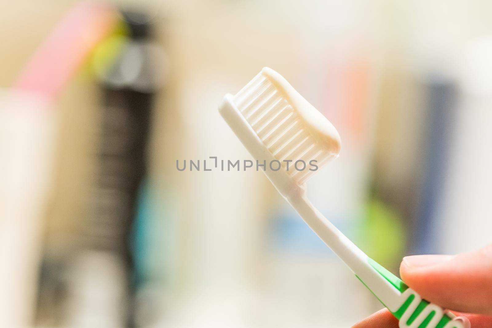 Colorful toothbrush in the bathroom, morning routine