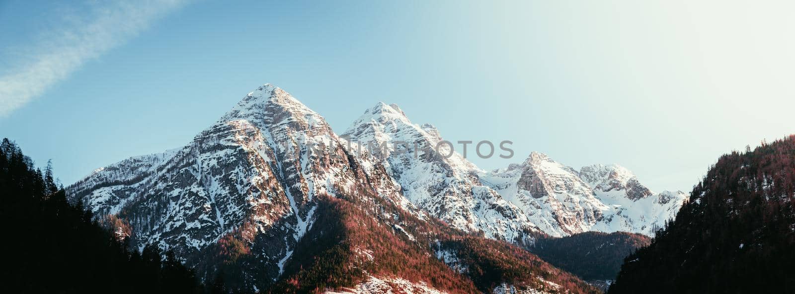 Idyllic snowy mountain peaks, landscape, Alps, Austria