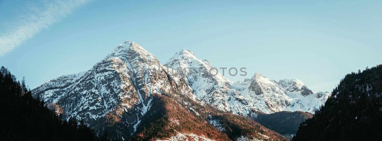 Idyllic snowy mountain peaks, landscape, Alps, Austria