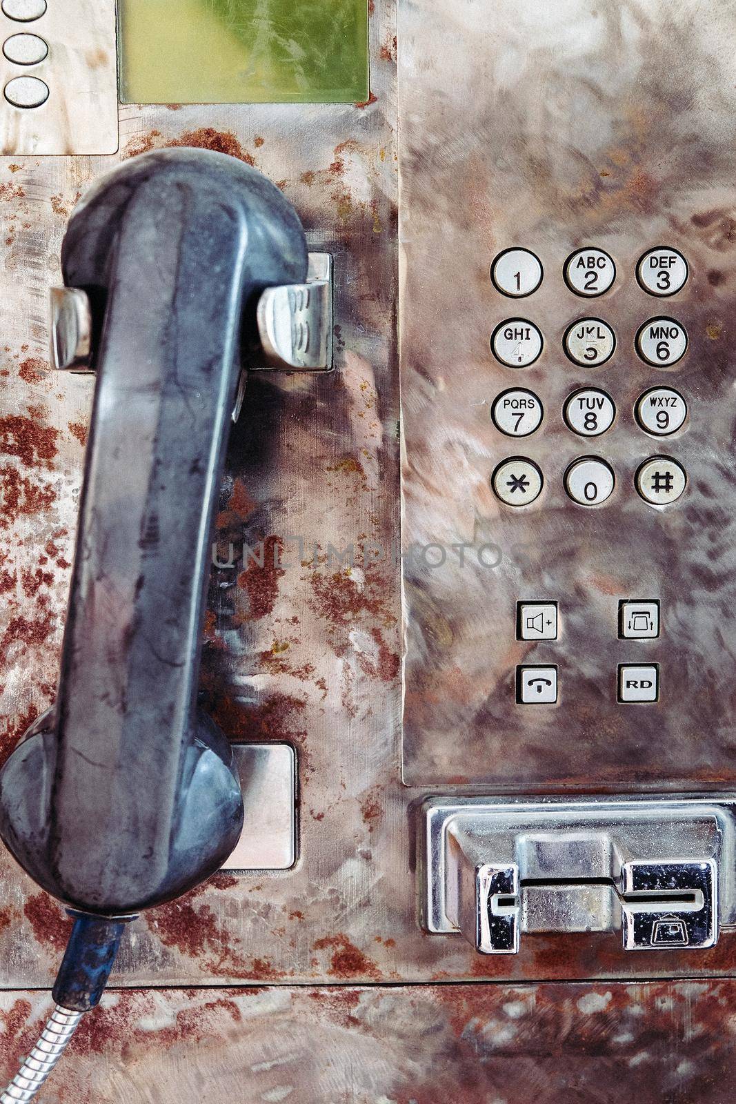 Close up image of Old Public Payphone