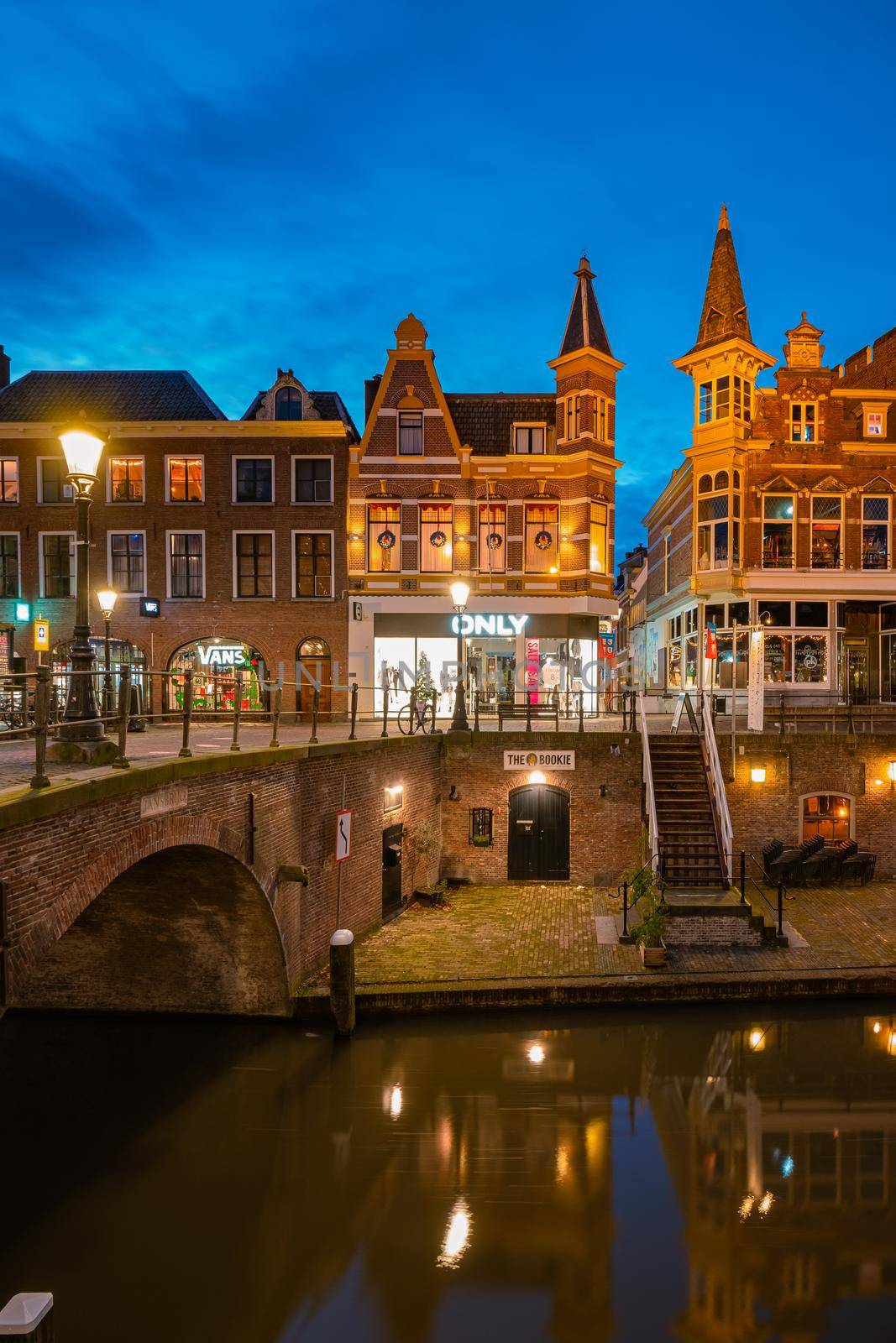 Utrecht, Netherlands Holland Europe January 2021 Almost empty city during the second wave in the Netherlands of the coronavirus pandemic covid 19, Traditional houses on traditional houses on the Oudegracht Old Canal in the center of 