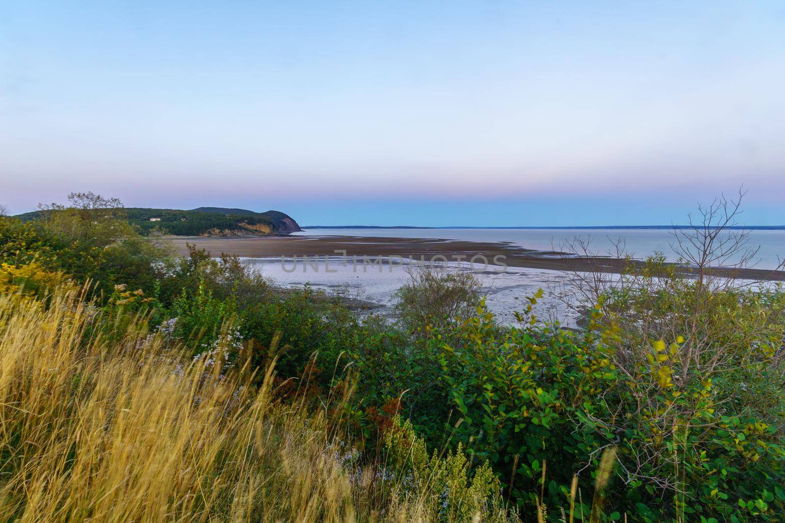 Sunset view of coastal landscape in Fundy National Park, New Brunswick, Canada