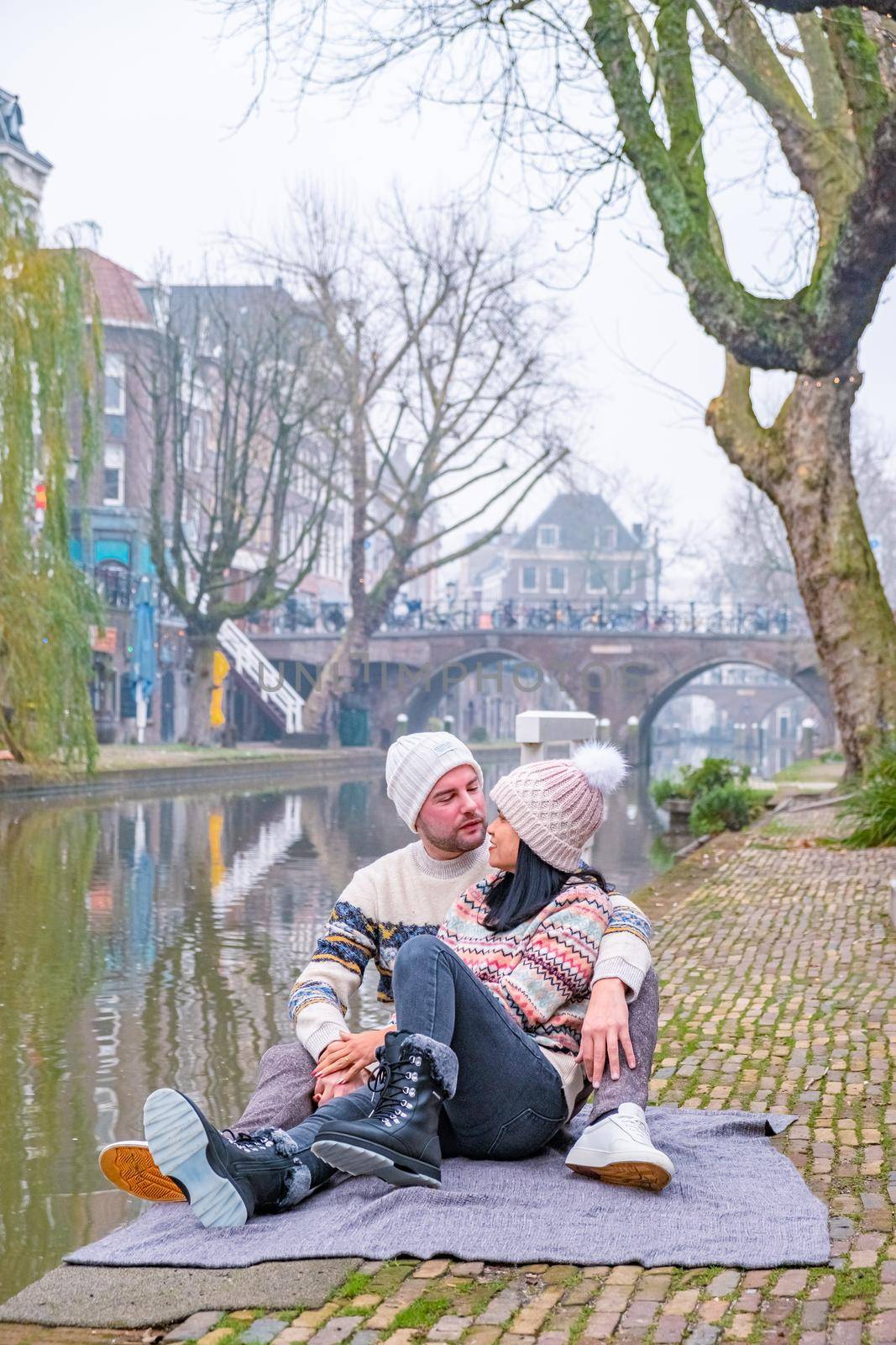 Traditional houses on the Oudegracht Old Canal in center of Utrecht, Netherlands Holland by fokkebok