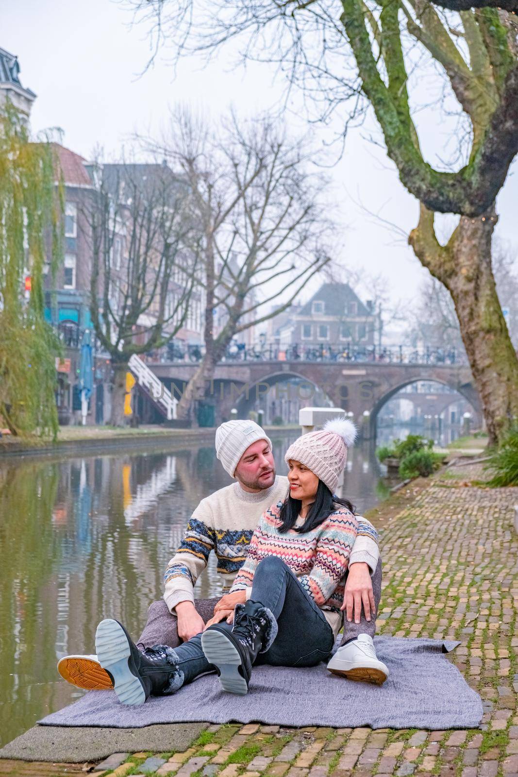 Traditional houses on the Oudegracht Old Canal in center of Utrecht, Netherlands Holland by fokkebok