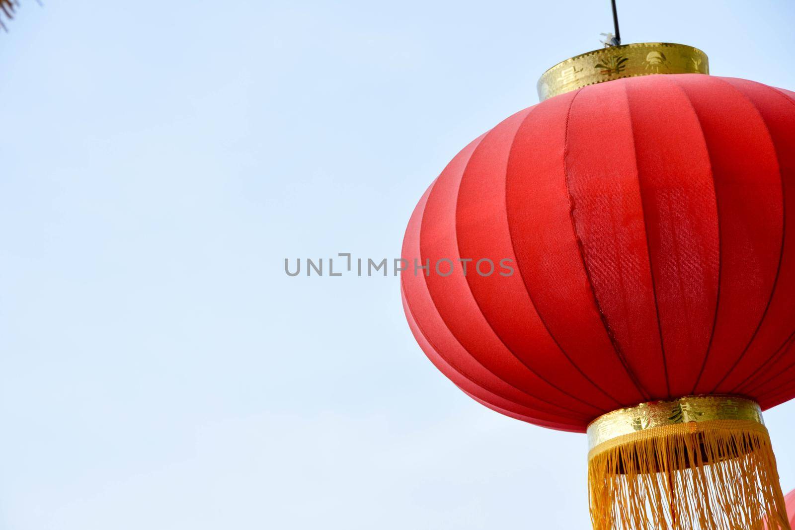 Colorful Red Chinese lantern while hanging in preparation for Chinese new year
