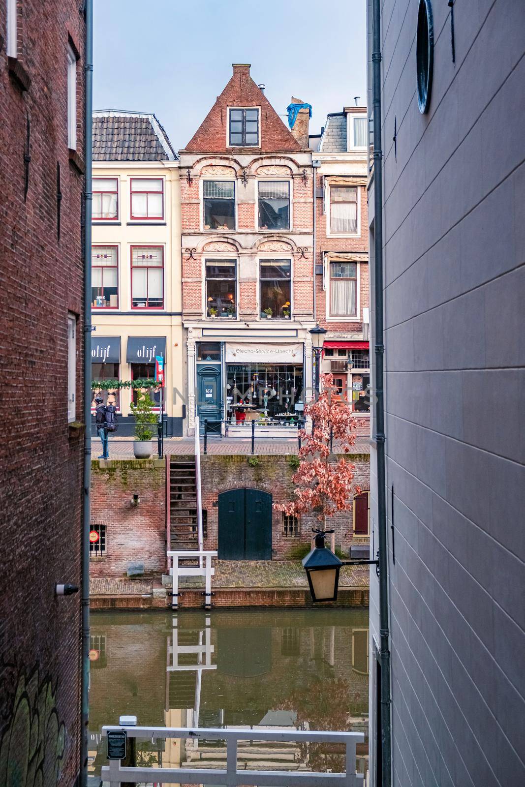 Traditional houses on the Oudegracht Old Canal in center of Utrecht, Netherlands Holland by fokkebok