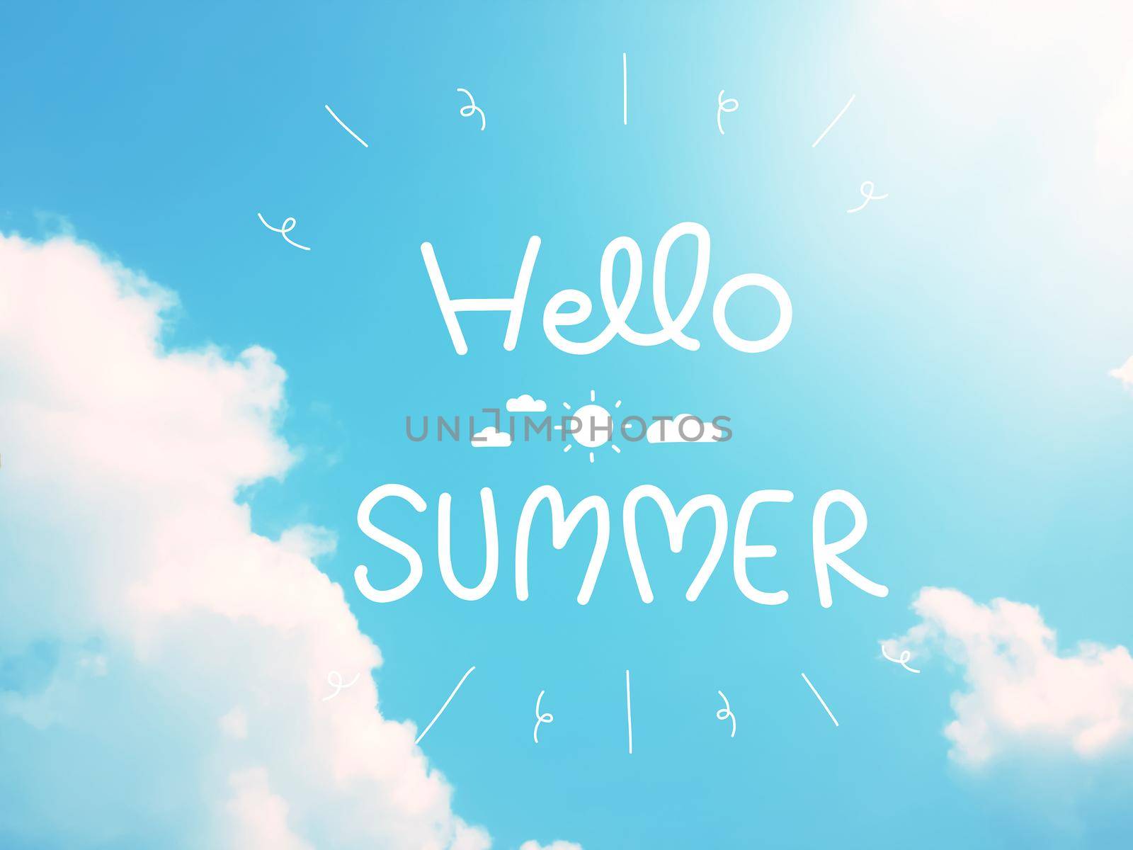 Hello summer word on blue sky and cloud