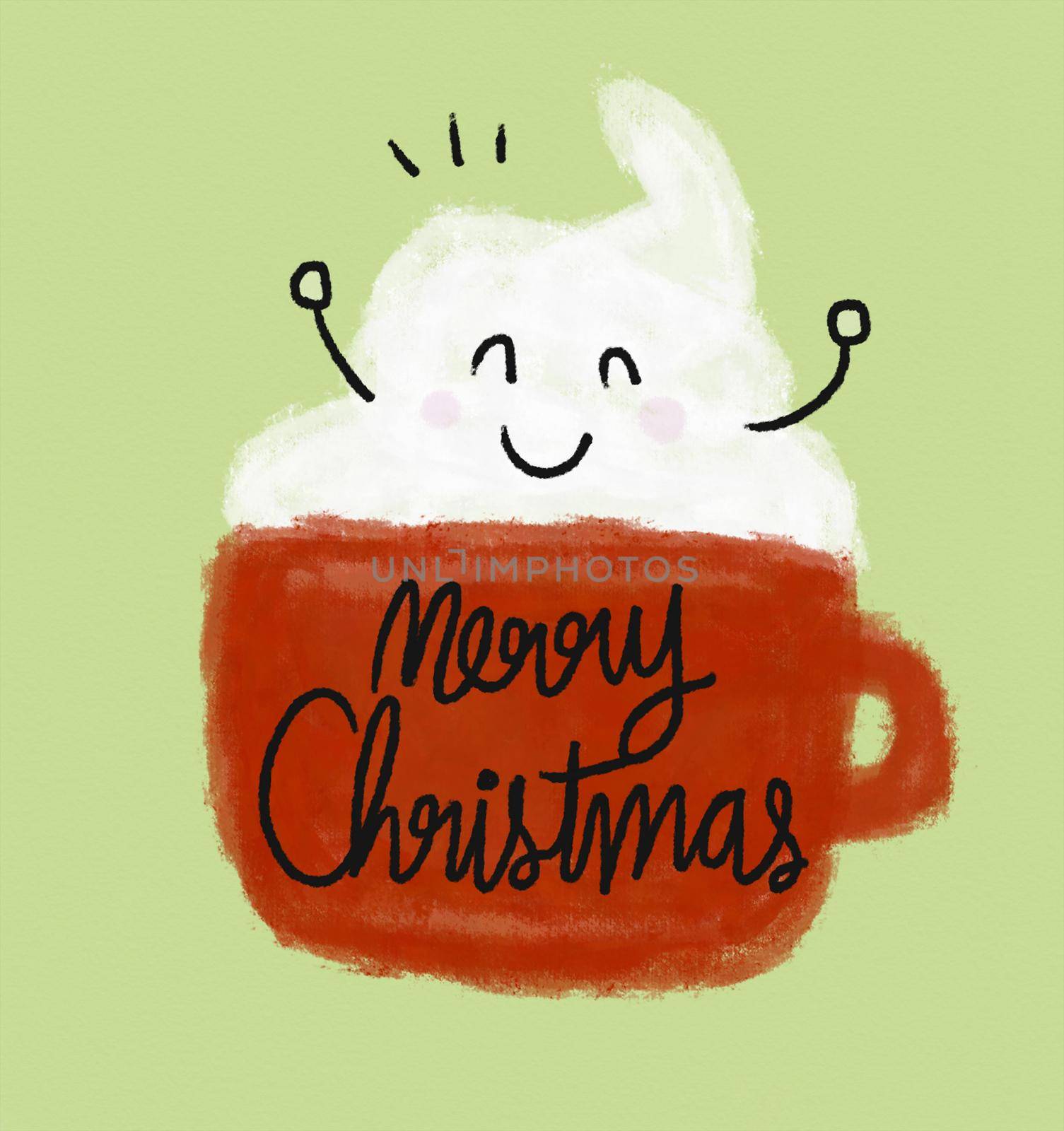 Merry Christmas coffee cup and smile face watercolor painting illustration