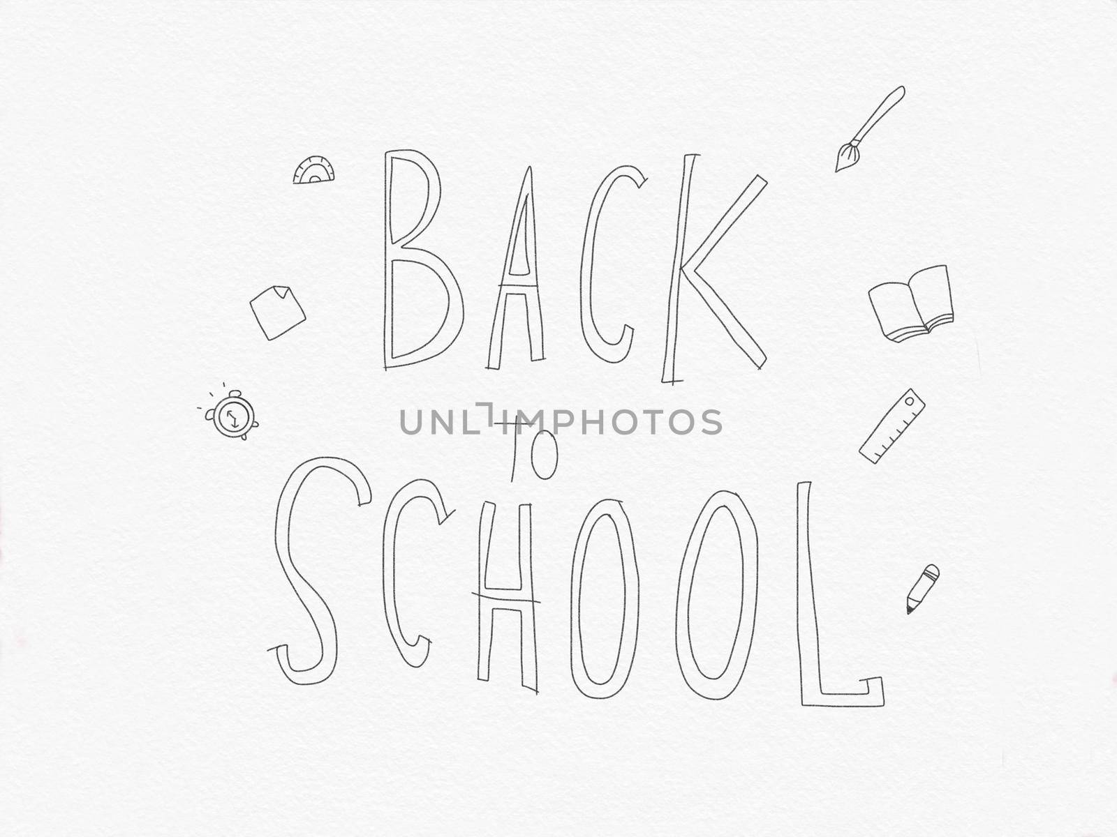 Back to school handwriting pencil sketch on paper background illustration, doodle style