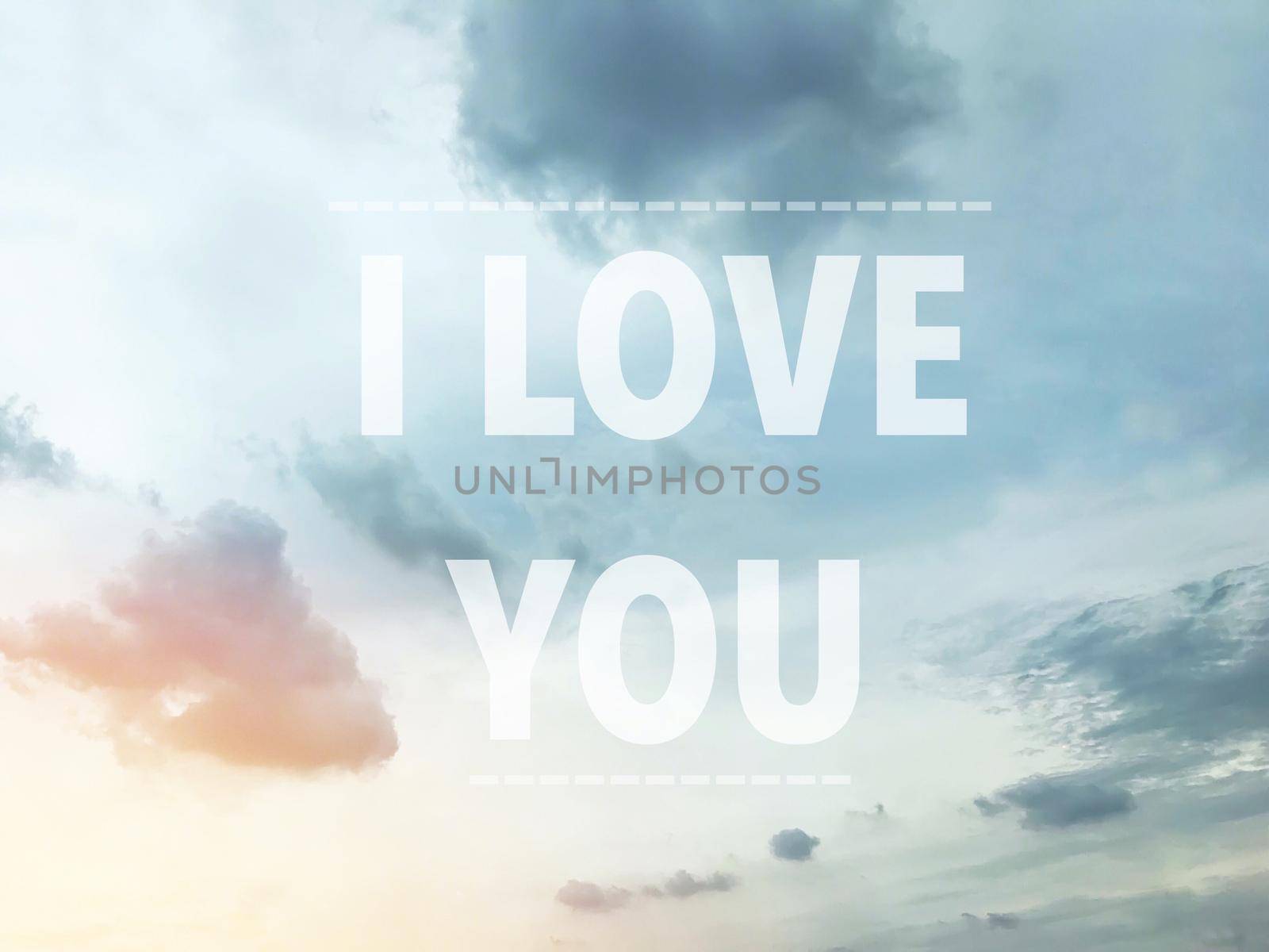 I love you word on beautiful pastel sky background