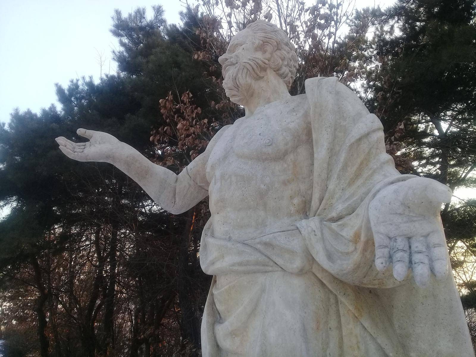 CHUNCHEON, SOUTH KOREA- February, 2018: White marble statue of Historical person with lovely stature settled in a public park