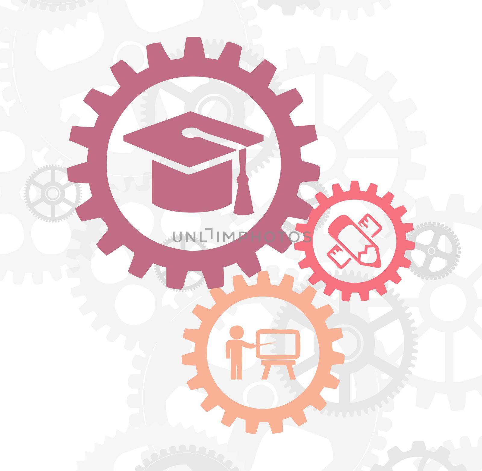 An education concept with gears, related with university and work, industrial education, clipart, education related illustration, graduation, diploma by mrceviz