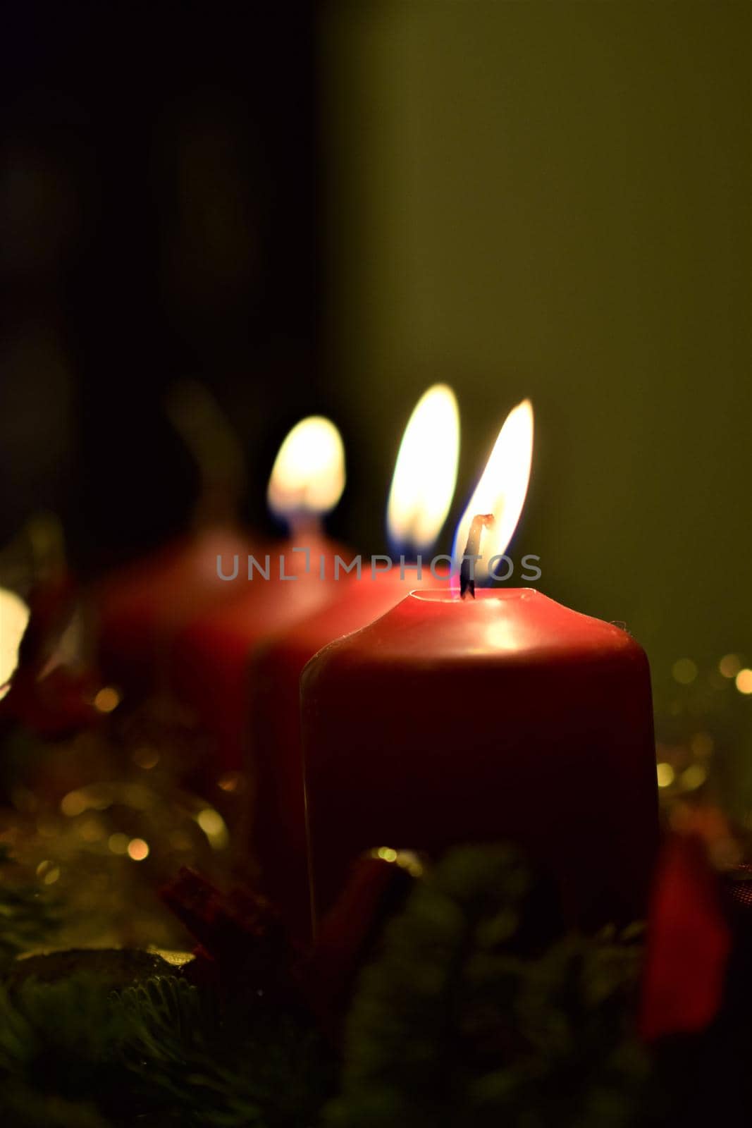 close up of an Advent arrangement with three burning candles by Luise123