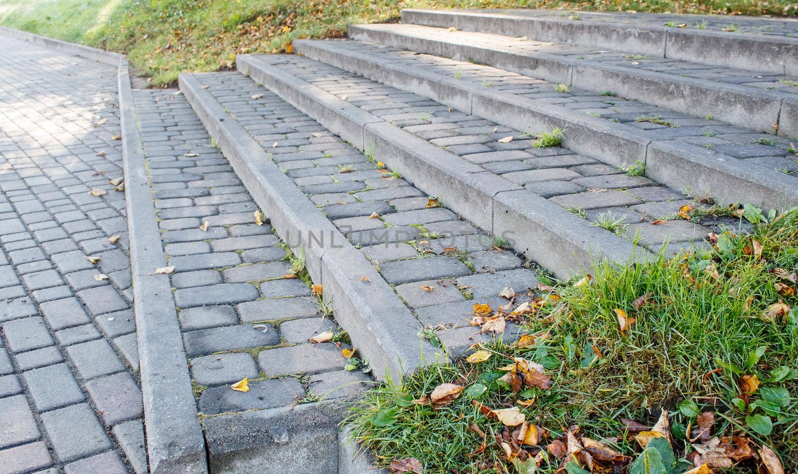 empty stairs in the city park on sunny autumn day