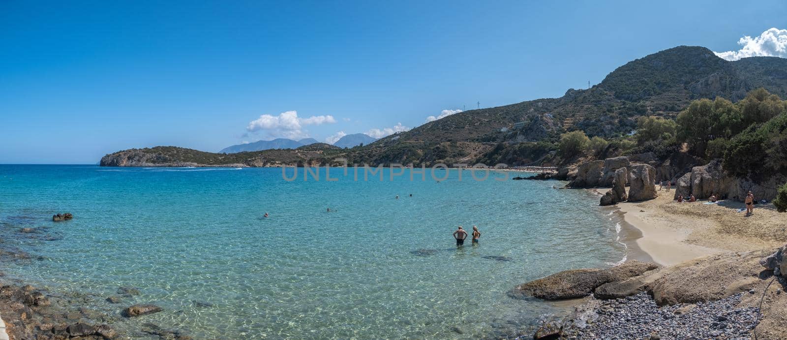 Tropical beach of Voulisma beach, Istron, Crete, Greece ,Most beautiful beaches of Crete island -Istron bay near Agios Nikolaos 