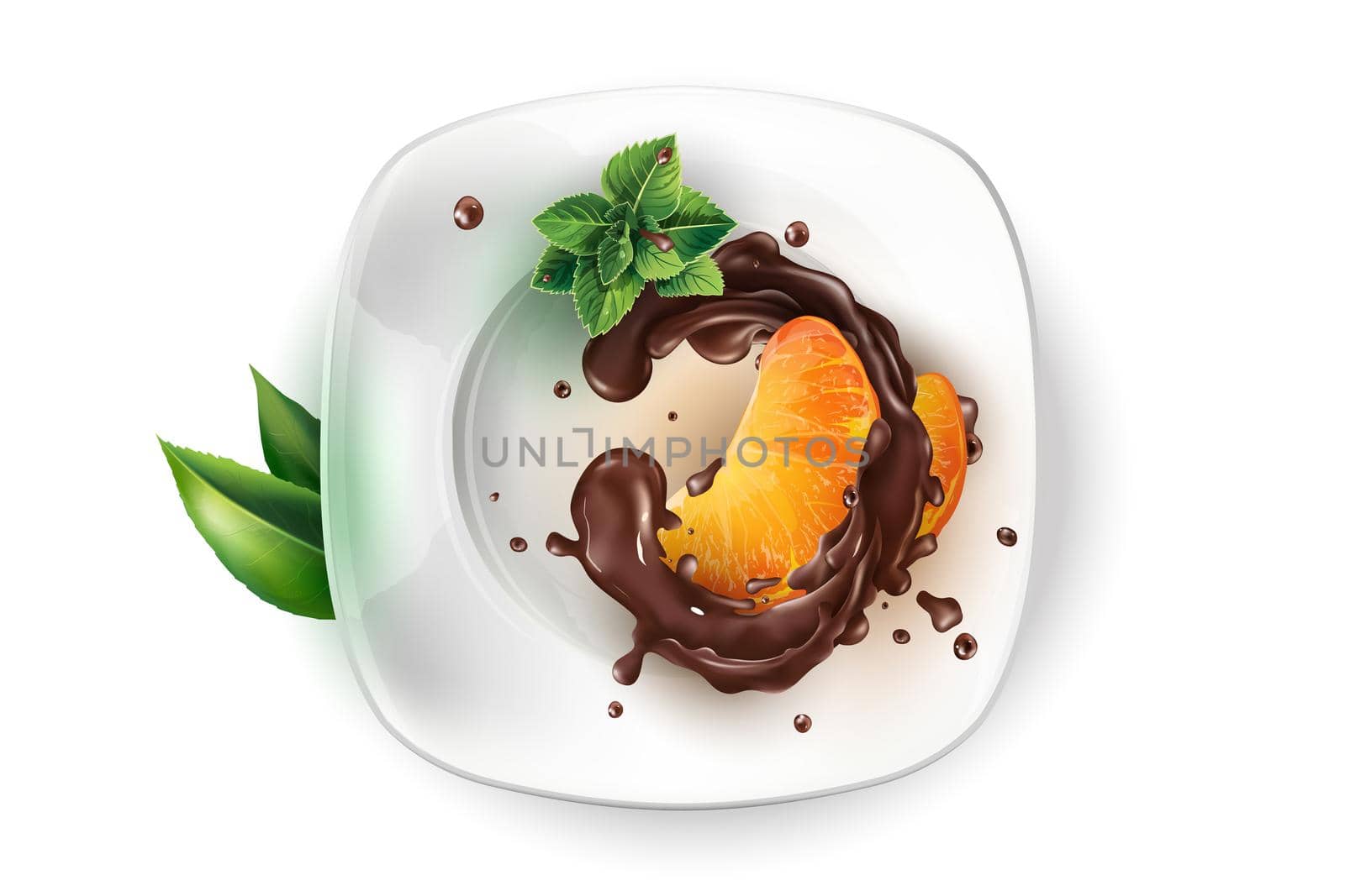 Slices of tangerine in chocolate on a white plate. by ConceptCafe