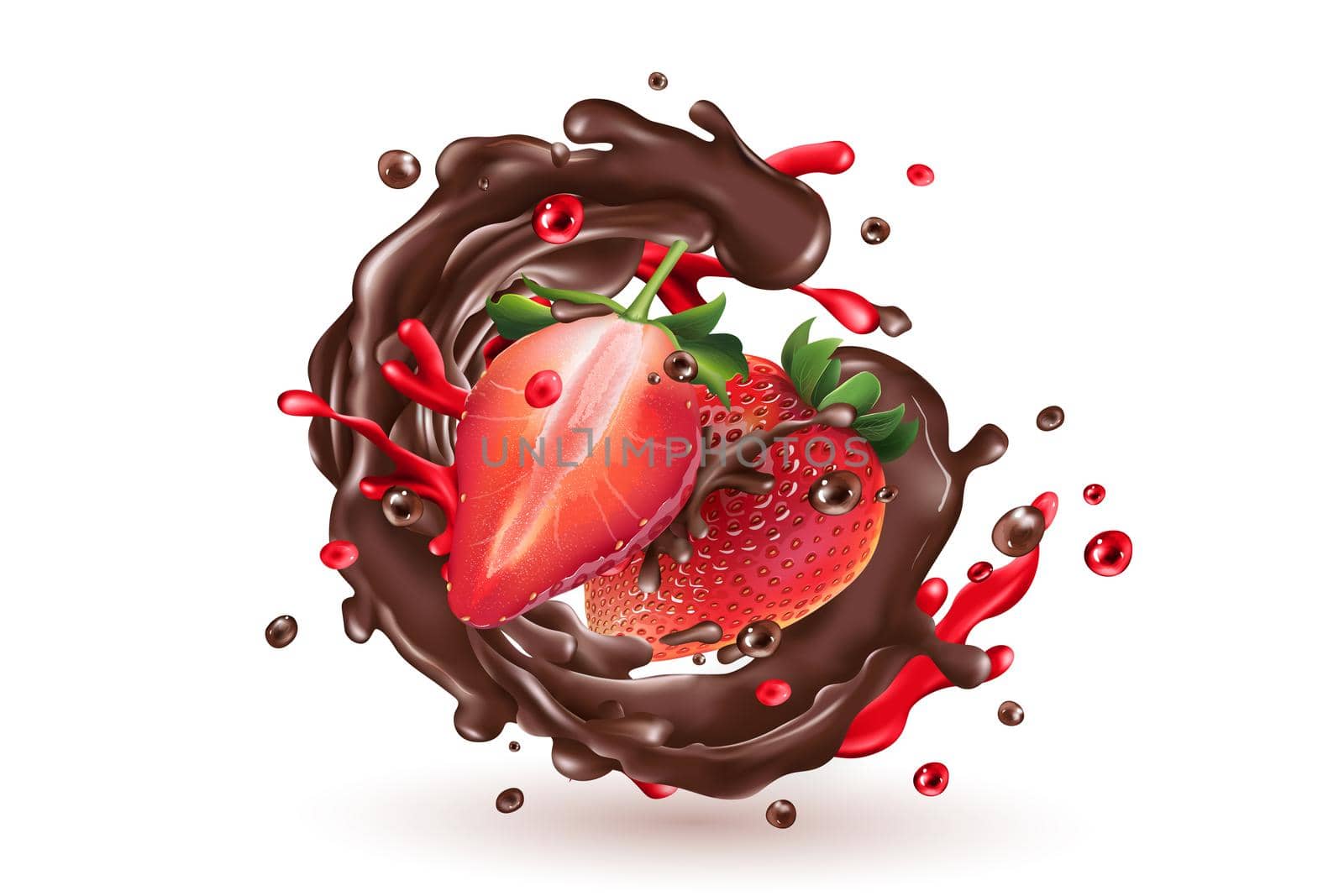 Chocolate splash with strawberries on a white background. by ConceptCafe