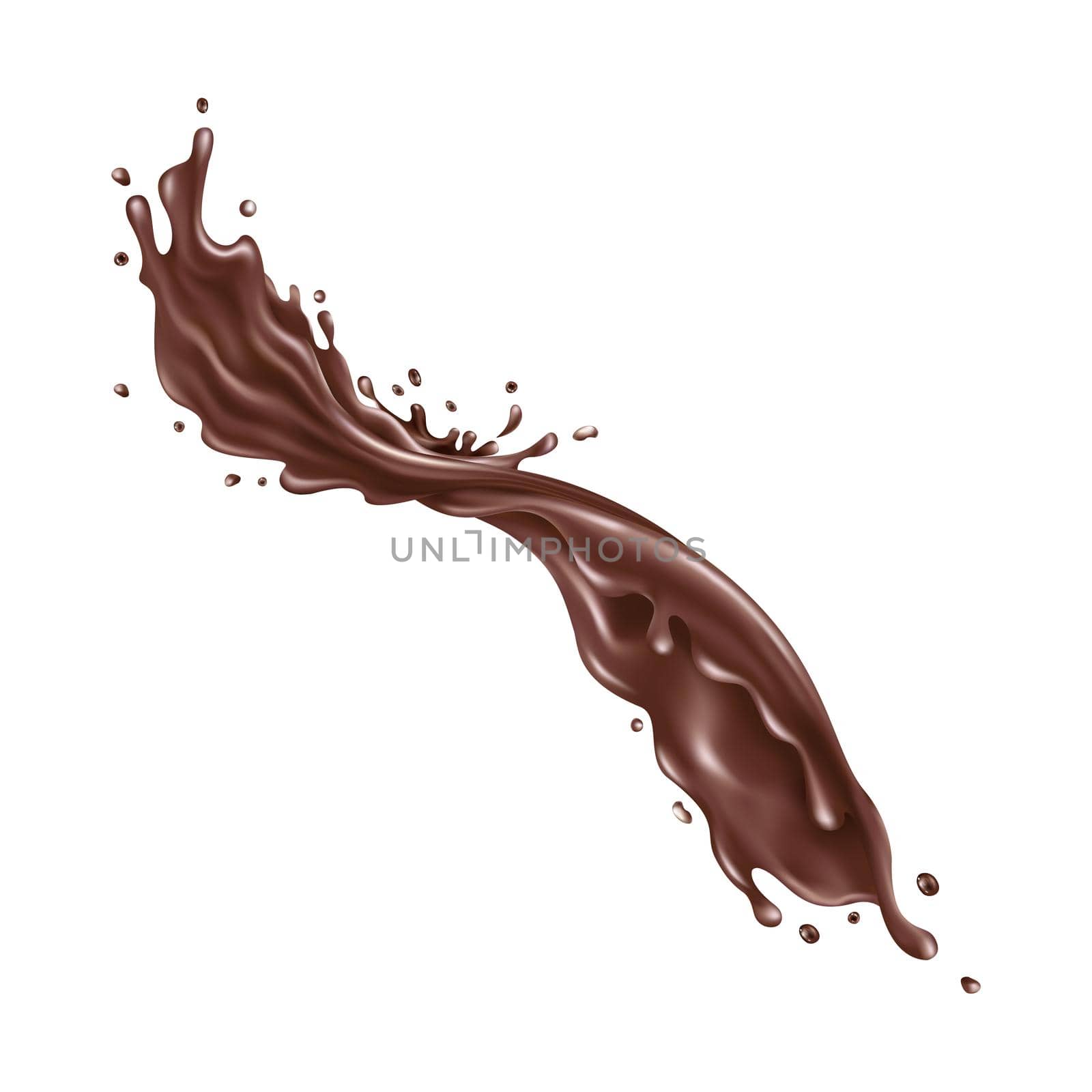 Liquid chocolate dynamic splash. Illustration in realistic style.