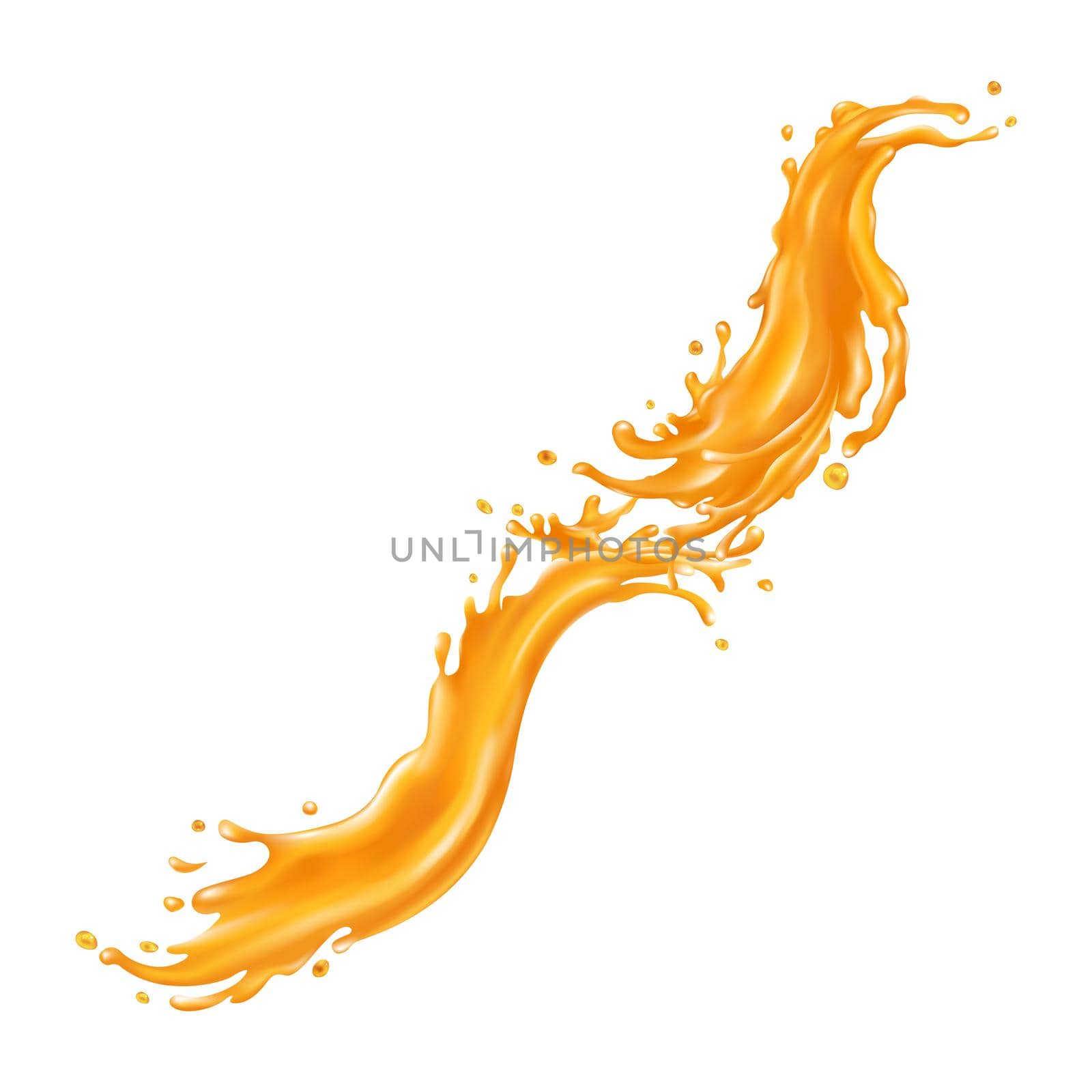Orange juice dynamic splash. Illustration in realistic style.