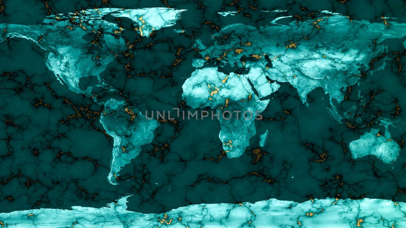 world map on gold mineral granite and blue marble sheet luxury interior texture surface top background