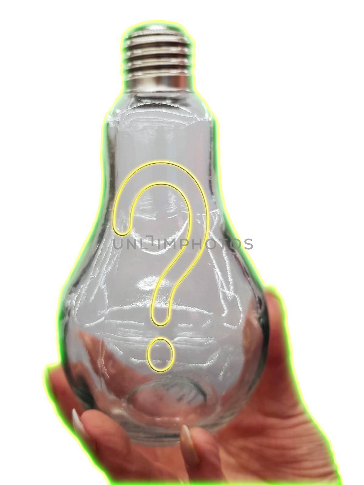 Lightbulb with yellow question marks                    by JFsPic