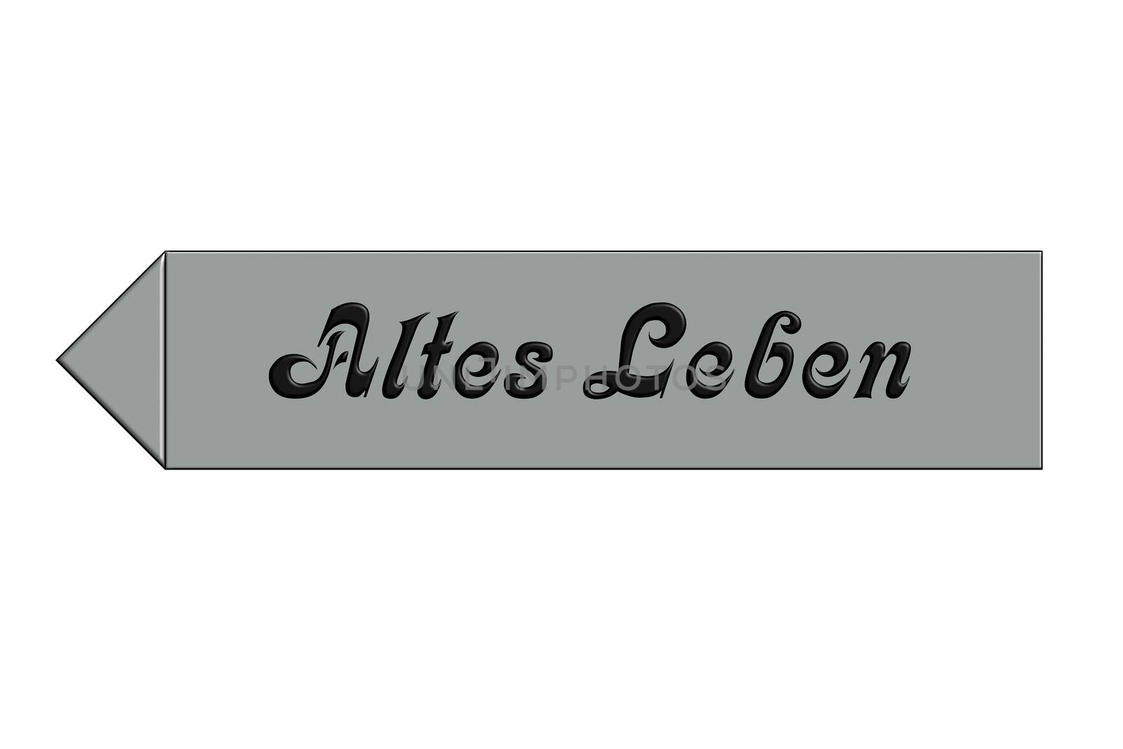 Street sign lettering in german language  - Old Life. Against white background