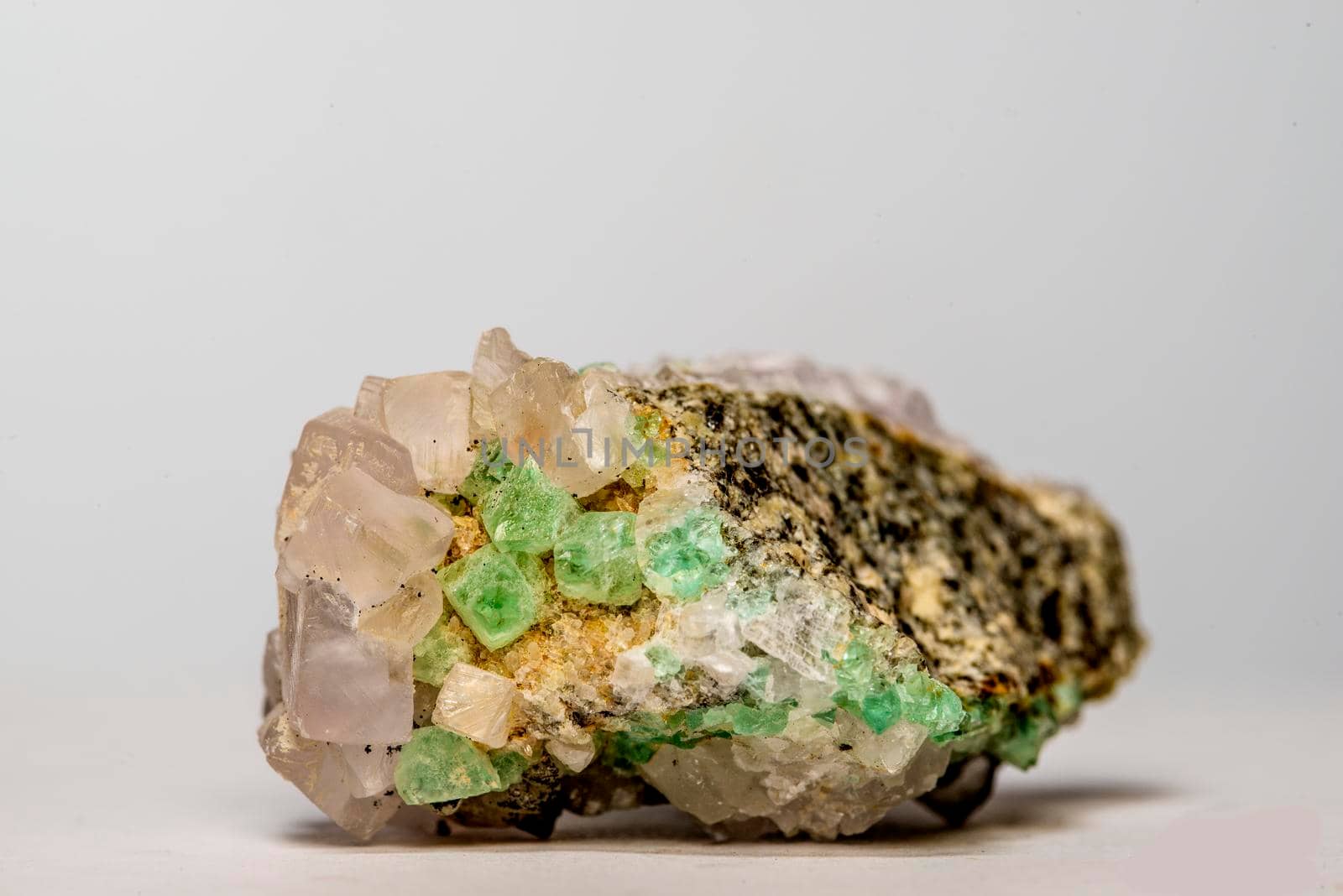 Fluorite on Calcite in a closeup