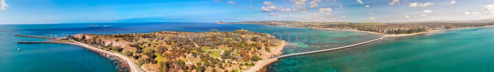 Panoramic aerial view of Granite Island and Victor Harbour, Australia.