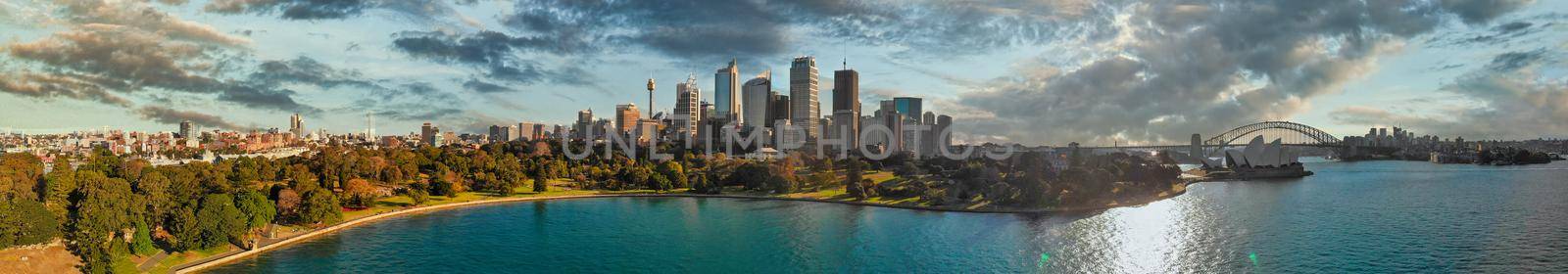 Panoramic aerial view of Sydney from Sydney Harbour Bay by jovannig