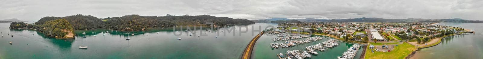 Panoramic aerial view of Whitianga and Mercury Bay, New Zealand North Island.